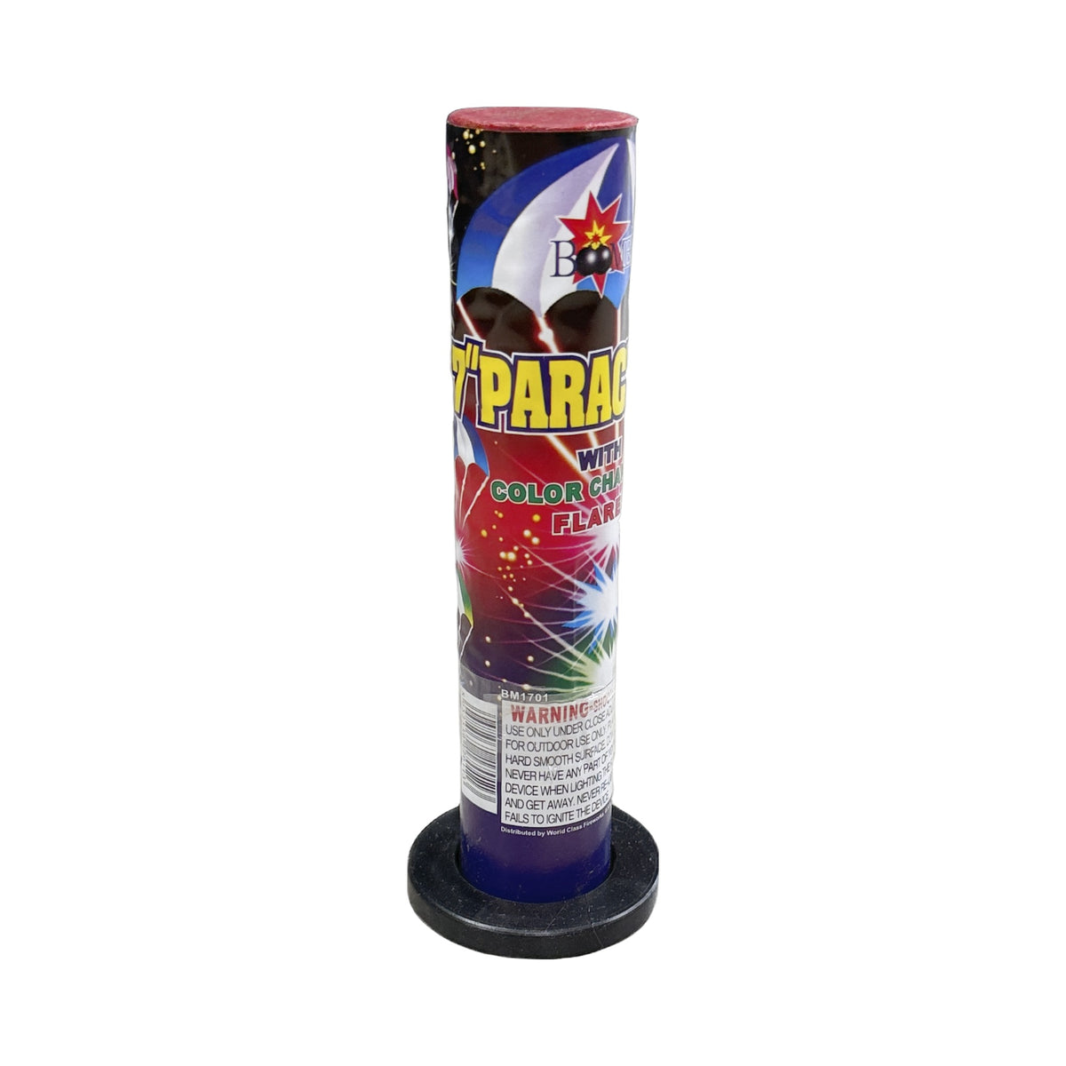 Boomer 7 inch Parachute with Color Changing Flares single tube, item BM1701