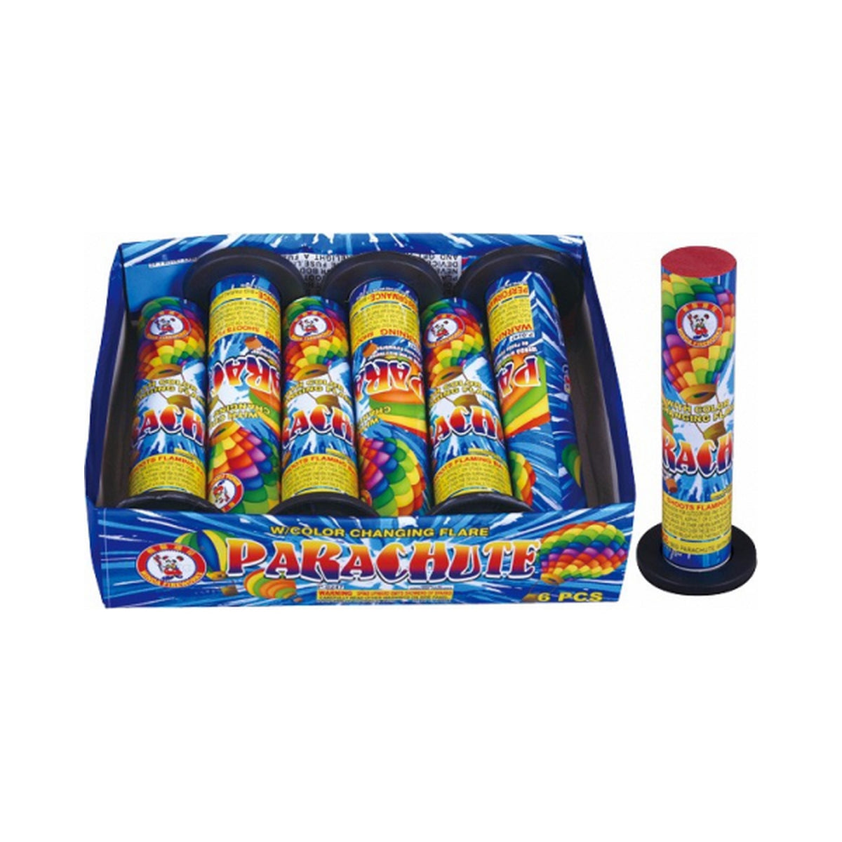 Winda Parachute with Color Changing Flare box of 6 shown with a single tube